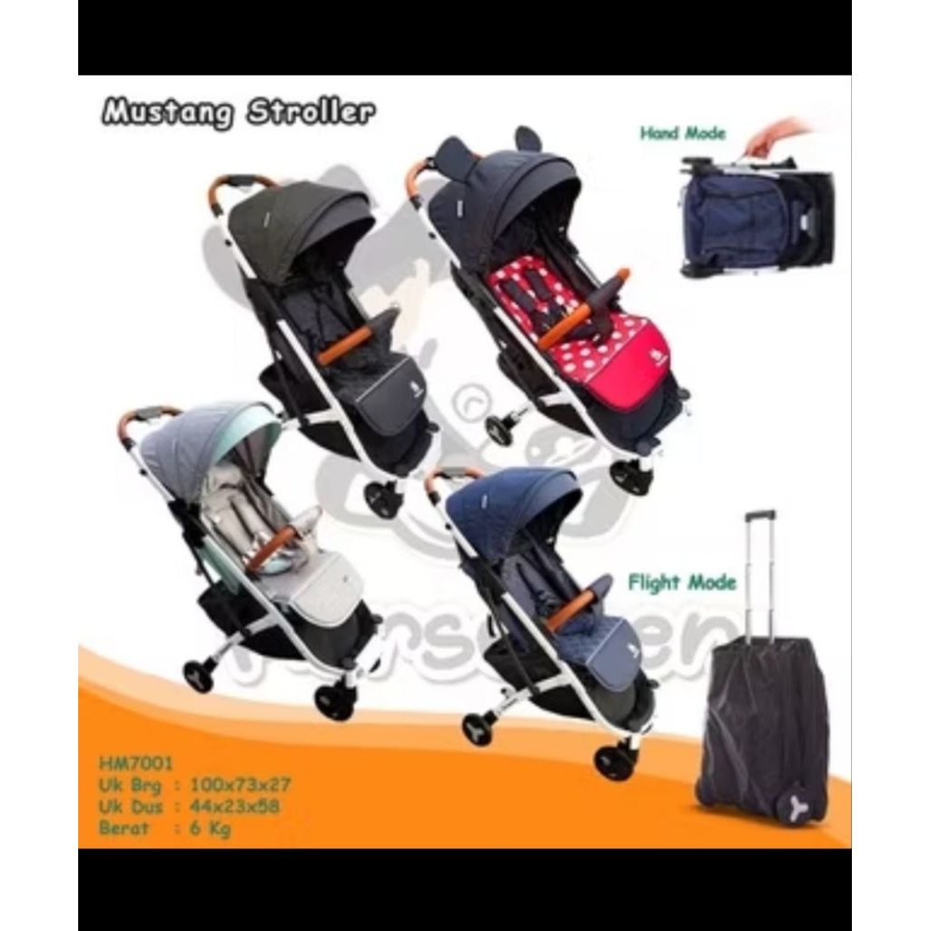 Stroller bayi horsemen Mustang cabin size pesawat OBral discon cuci stok toko, produk import