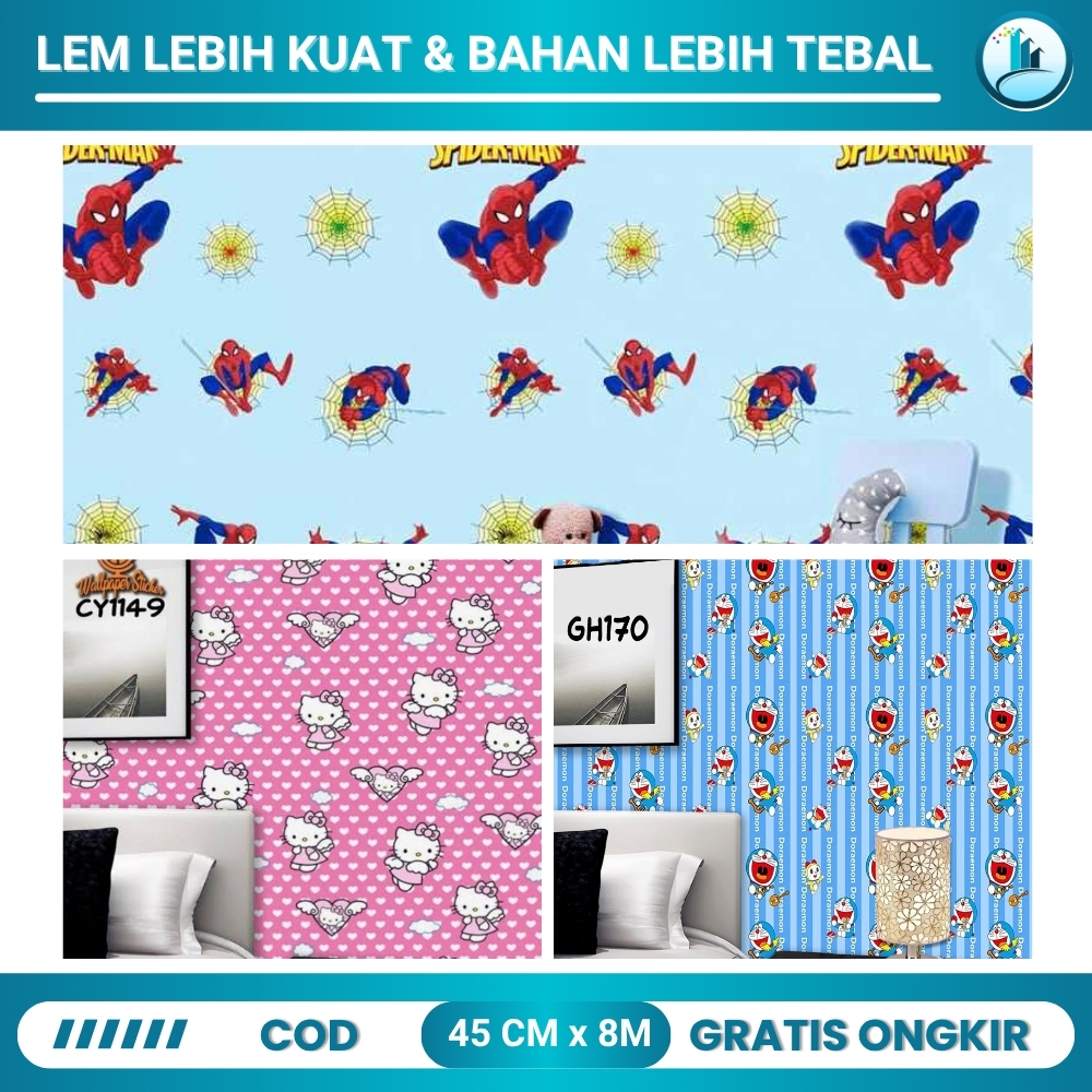 Wallpaper Sticker Dinding Dekorasi Ruangan Sticker Walpaper Anak Laki Spiderman 3D Mudah Dipasang
