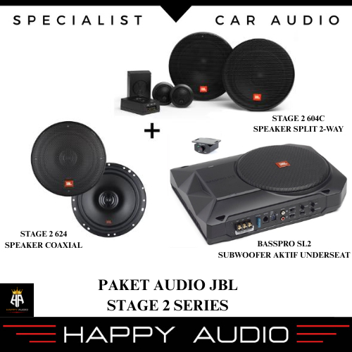Paket Audio Mobil JBL STAGE 2 SERIES Speaker 4 Pintu + Subwoofer Aktif Underseat / Kolong Jok Origin