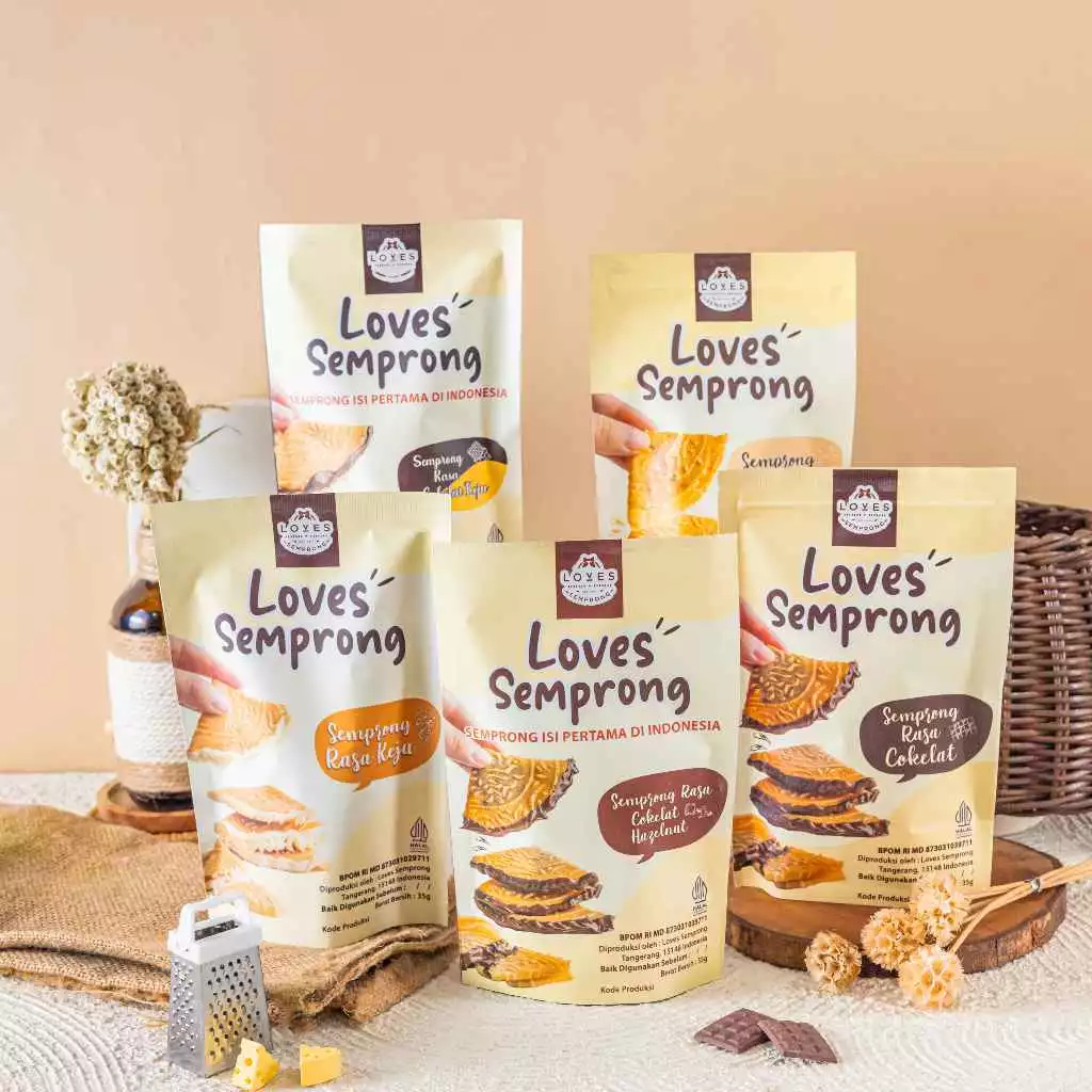 Loves Semprong Kemasan Pouch | Cemilan Snack Kue Semprong Isi Viral 6 Pcs 50 gr