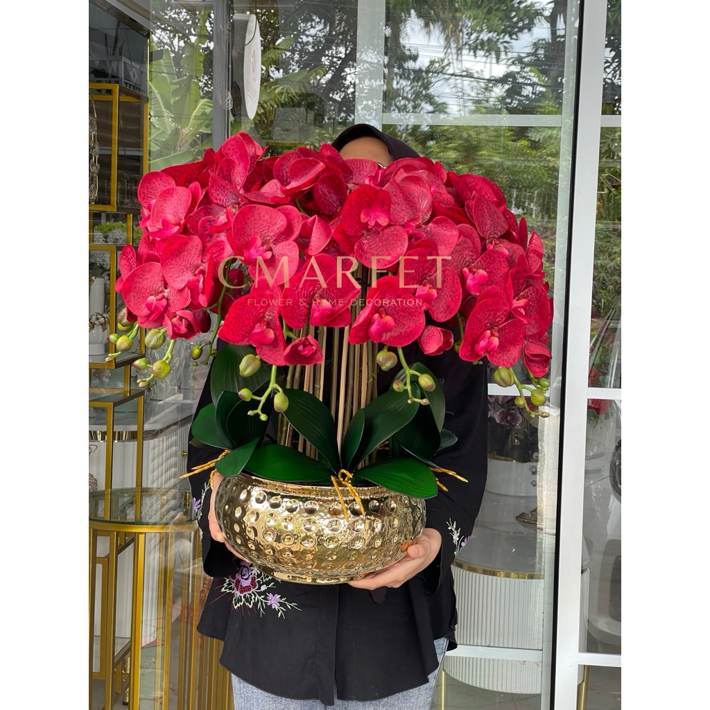 anggrek latex premium vas labu keramik gold