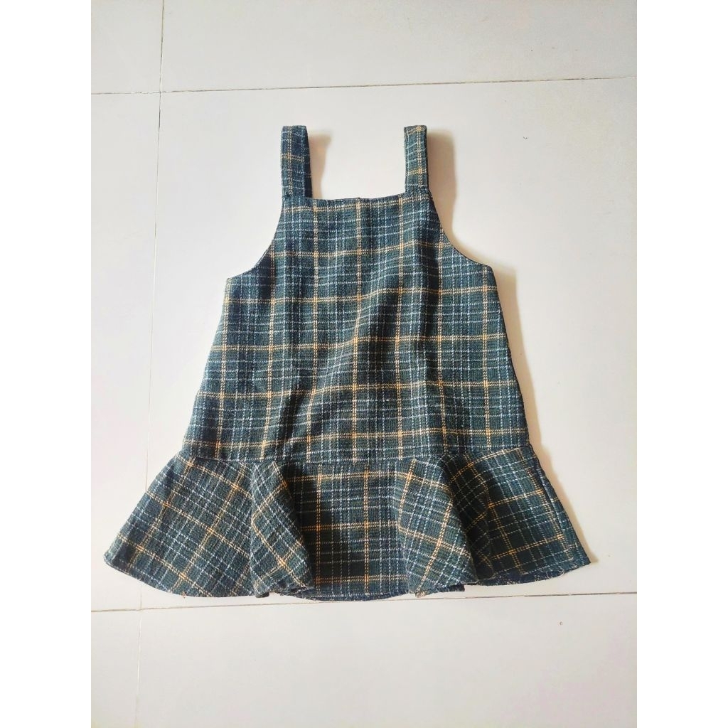 Overall jumpsuit dress rok hijau baju Natal anak perempuan umur 4tahun