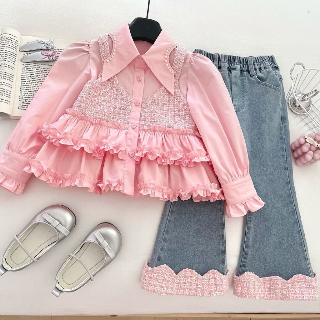 SETELAN TWEED RUFFLE JEANS ANAK