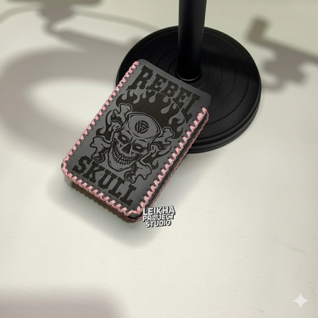 Leather Sleeve Case R 234 Hitam Rebel Skull Benang Pink Case SoftCase Remote Kulit Premium Anti Gore