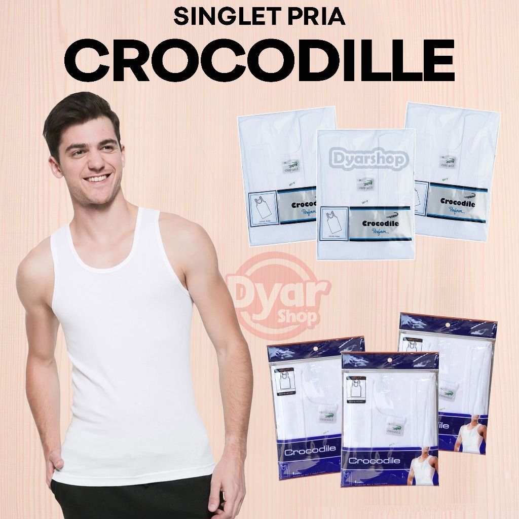 [ 3 pcs ] Singlet Crocodile 801 V Kaos Dalam Pria Putih Salur 801-V Pakaian Dalam Pria - Dyarshop