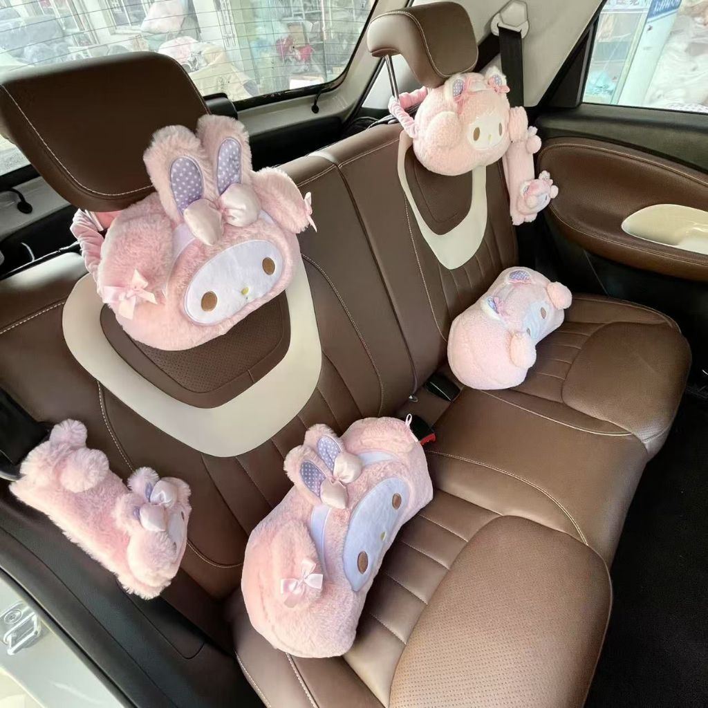 Set Aksesoris Mobil Boneka Pink Bunny Plush bantal mobil melody kuromi