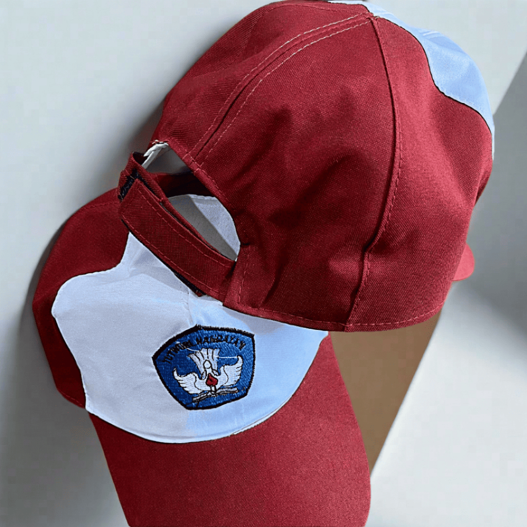 Topi SD Merah Putih Logo Biru Bordir