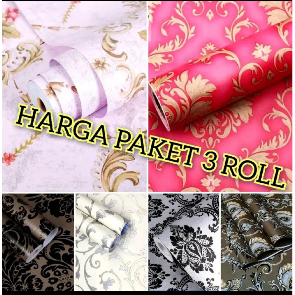 PAKET 3ROLL WALLPAPER DINDING WATERPROOF DEKORASI RUMAH MEWAH