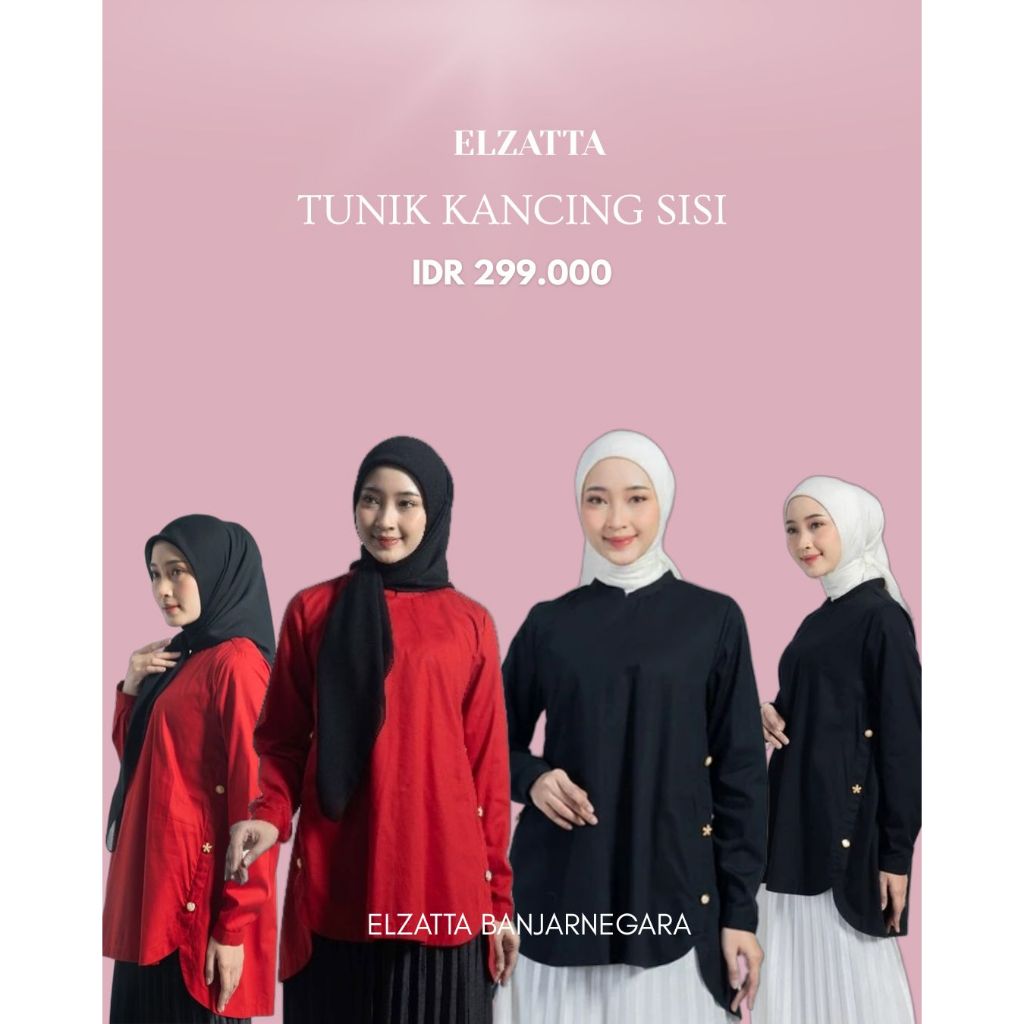 Elzatta Tunik Kancing Sisi Bahan Katun Tunik Cantik Polos Nyaman Digunakan