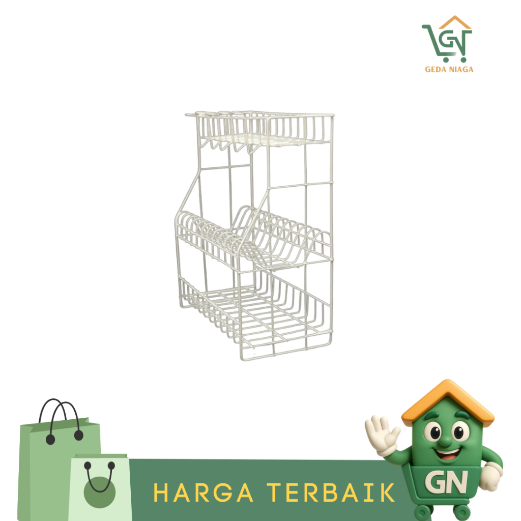 Rak Piring Besi + Gelas Serbaguna Susun 3 / Rak Susun Besi Serbaguna