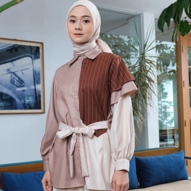 Dya_id - BELLA BROWN TOP Pakaian blouse kemeja wanita