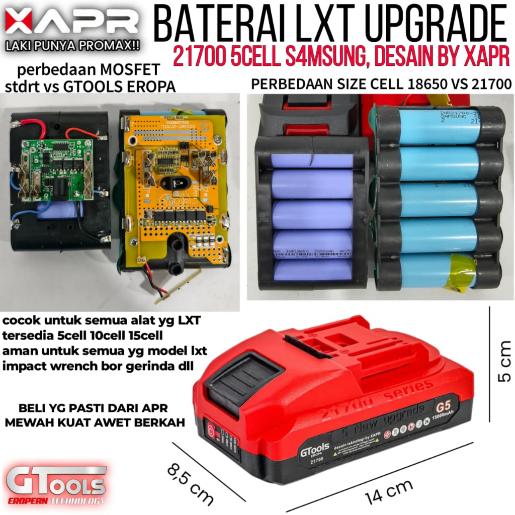 GTOOLS BATERAI LXT TYPE G5 21700 5CELL upgrade impact wrench gerinda bor dll wajib punya