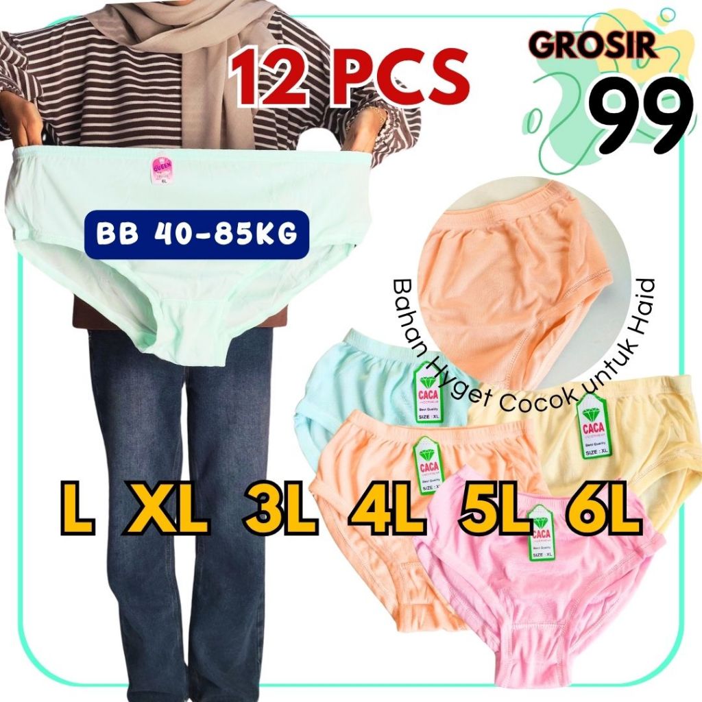 GROSIR 12 pcs Celana Dalam Jumbo Wanita 3L 4L 5L 6L CD Lusinan Grosir Haid Nifas HYGET POLOS GROSIR9