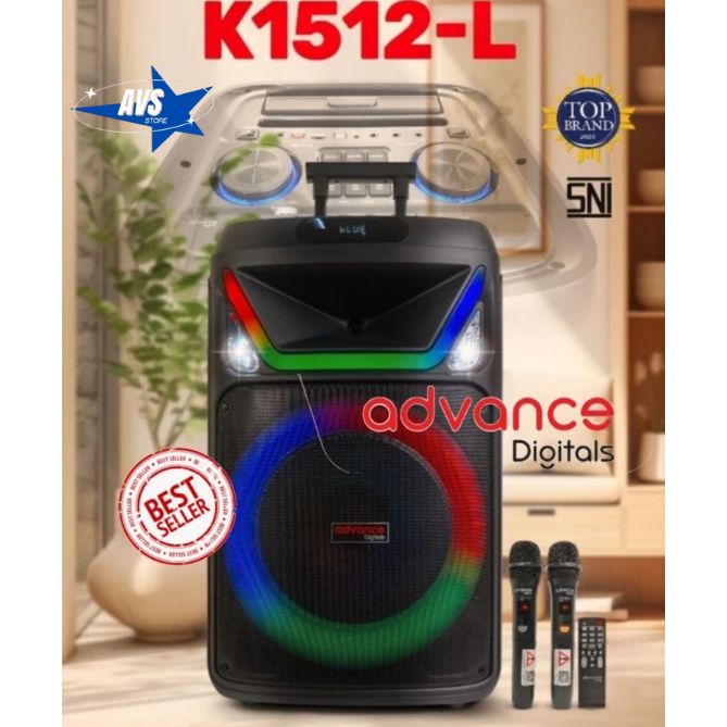 ADVANCE SPEAKER PORTABLE BLUETOOTH TROLI K 1512-L BONUS 2 MIC