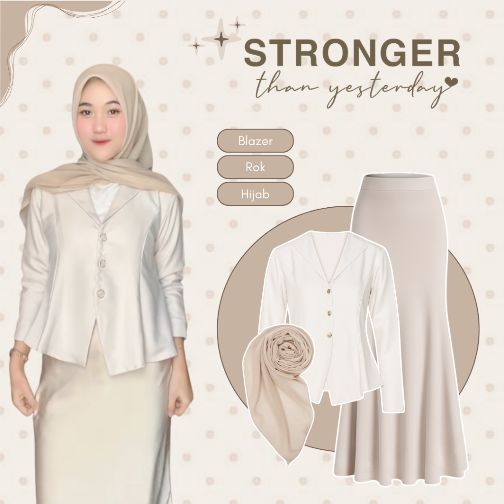 Setelan OOTD Wanita Hijab Outfit Trend Lebaran (Blazer Wanita, Rok Duyung, Hijab Segiempat) - LU227
