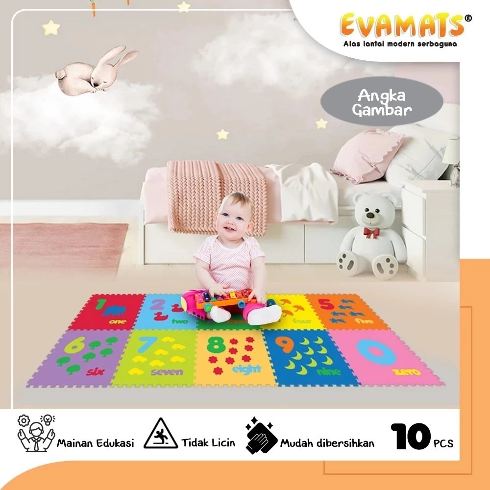 EVAMATS Playmate Puzzle Angka/Angka Gambar || Matras Puzzle, Puzzle Lantai, Matras anak Mainan Eduka