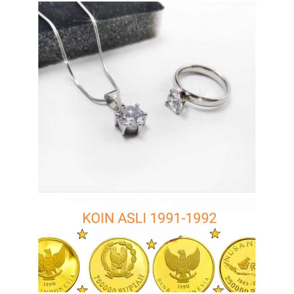 set perhiasan koin asli 1991_1992 warna emas putih set pertama satu anti luntur