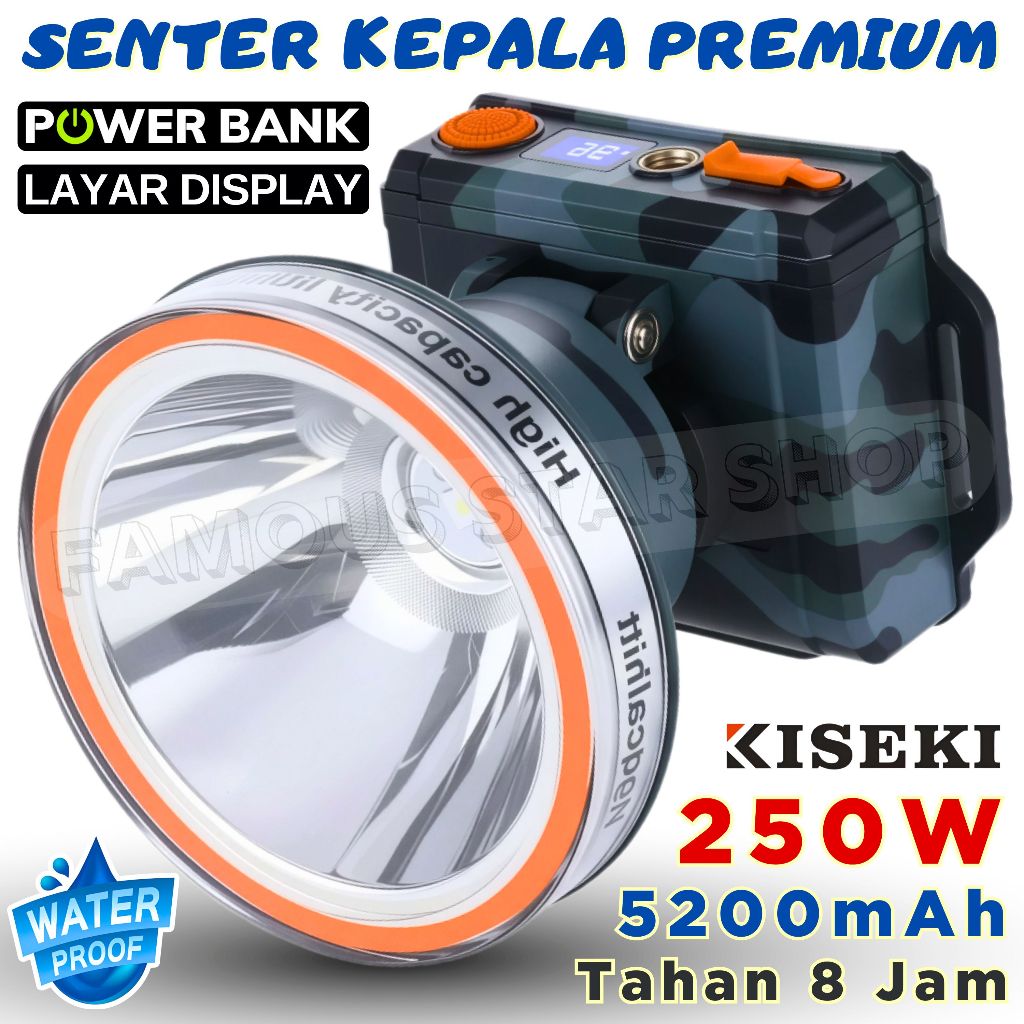 250W Senter Kepala Premium KISEKI CK-SK288D | 7.800mAh Cahaya Putih Tahan 8-24 Jam | Tahan Air