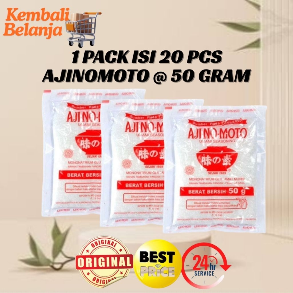 1 Pack Isi 20 Pcs Bumbu Masak Ajinomoto 50 Gram/ Micin Ajinomoto/ Penyedap Ajinomoto/ MSG Ajinomoto/
