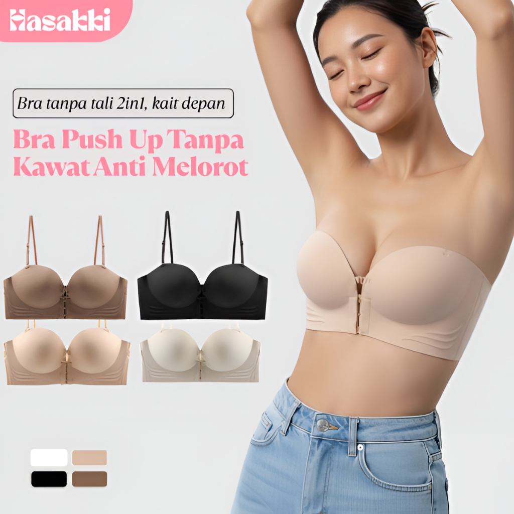 HASAKKI - Bra Push Up Tanpa Kawat Anti Melorot Bh Wanita Nyaman Lembut Angkat Dada Natural Busa Kait
