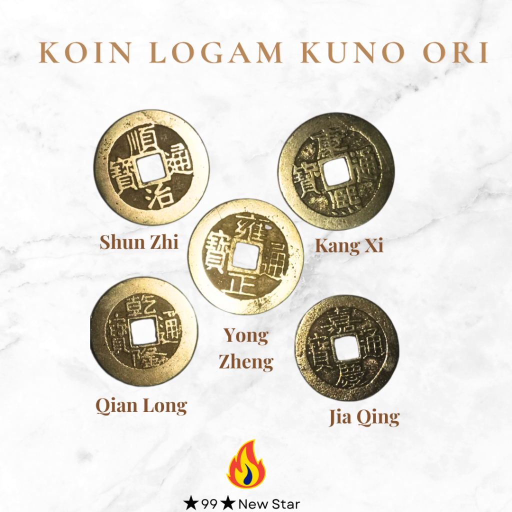 Koin Logam Kuno Cina Dinasti Qing Original Asli 5 PCS Feng Shui