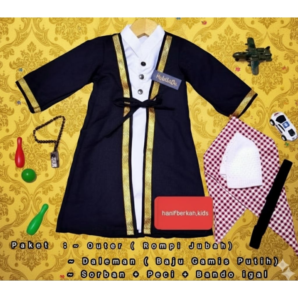 promo (cod) Free peci Igal sorban gamis jubah bayi laki / jubah baju bayi outer satu set 0-2 tahun /