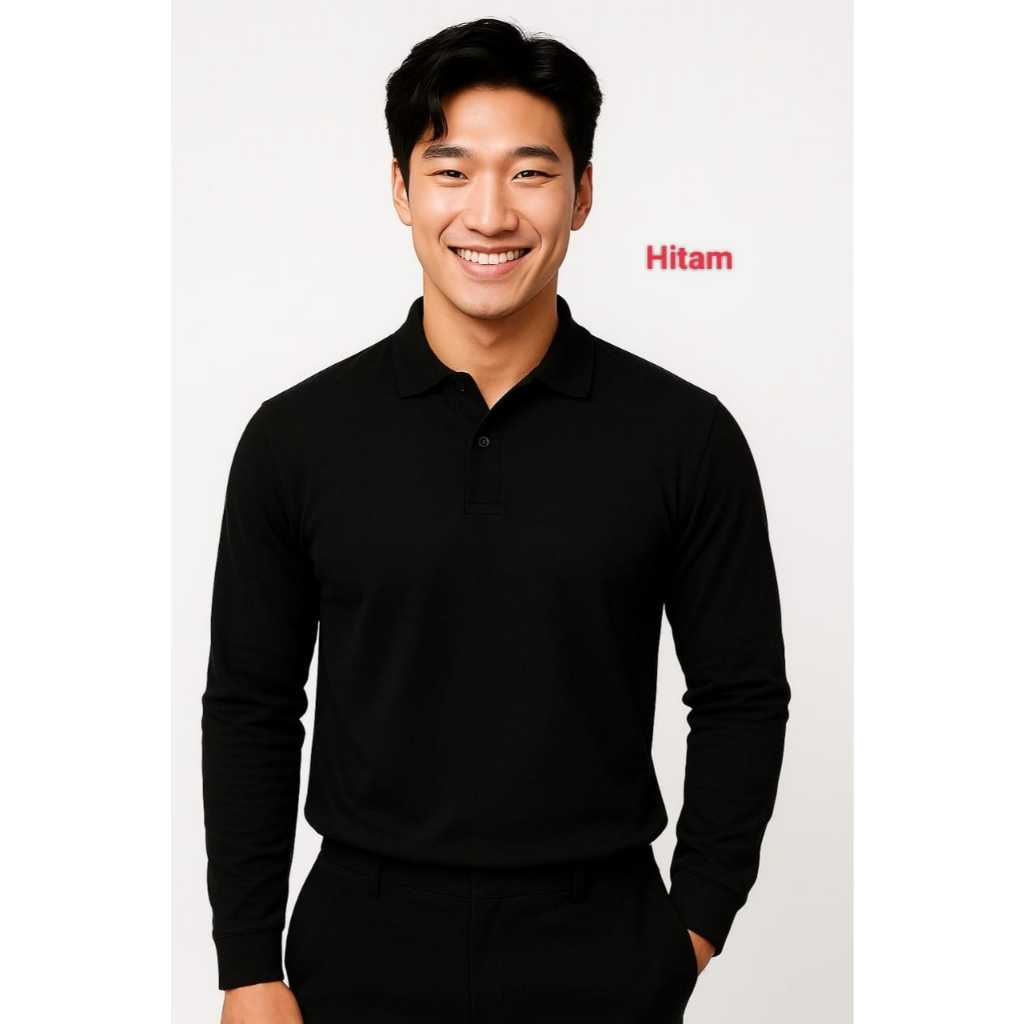 Kaos Kerah Panjang  FO POLOS WARNA HITAM / Kaos Kerah FO Lengan Panjang - Kaos Kerah Unisex – kaos k