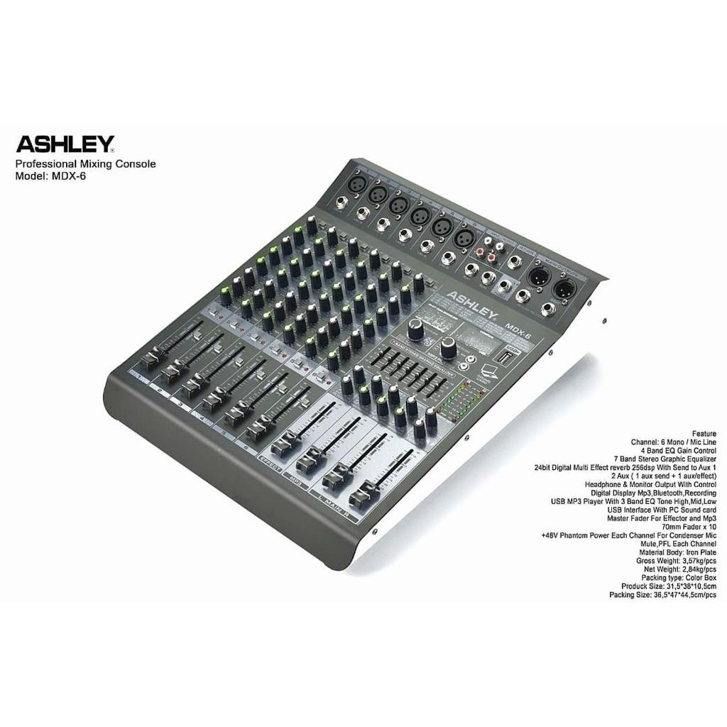 Mixer audio Ashley mdx6 mdx 6 (6channel) original Efek reverb Digital