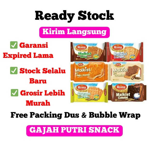 ROMA MALKIST VARIAN RASA CRACKERS/ KEJU MANIS / ABON/ COKELAT KELAPA 105gr