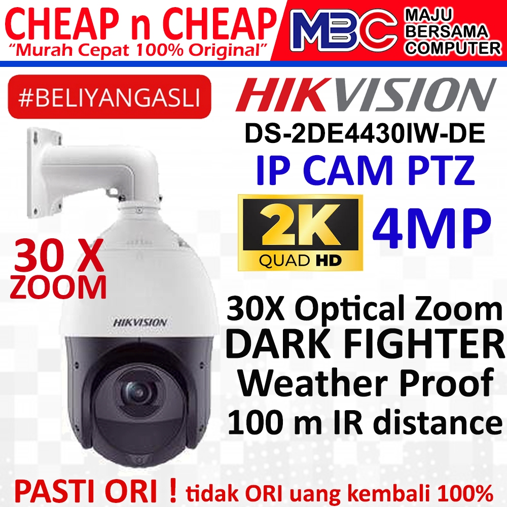 IP Cam HikVision DS-2DE4430IW-DE 2K+ 4MP 30X ZOOM PTZ Rotate Outdoor POE - IP Camera Hik Vision