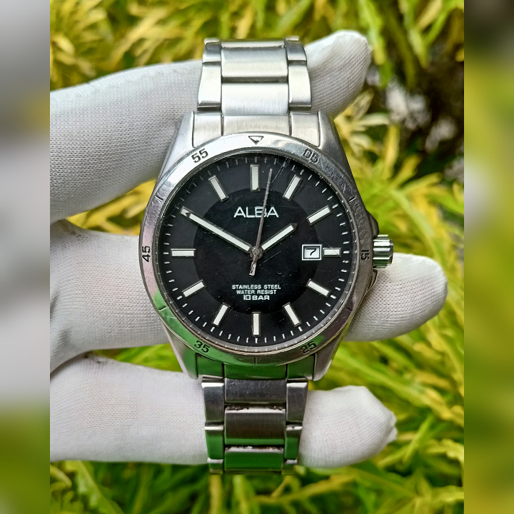 ALBA VX43-X323 Black Silver Original Vintage Second | Jam Tangan Pria