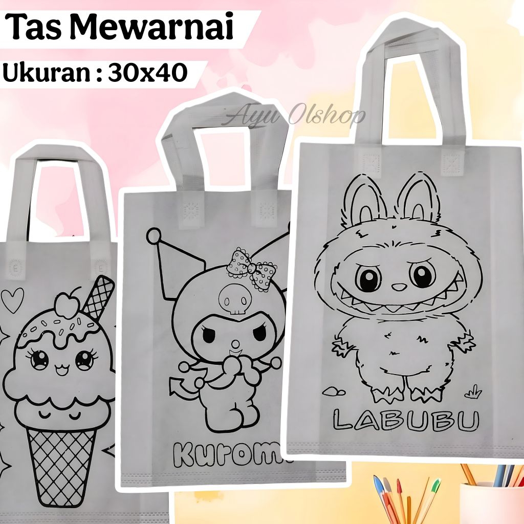 Tas Spunbond Mewarnai 40x30x8 | Sablon untuk Tas Ulang Tahun Anak