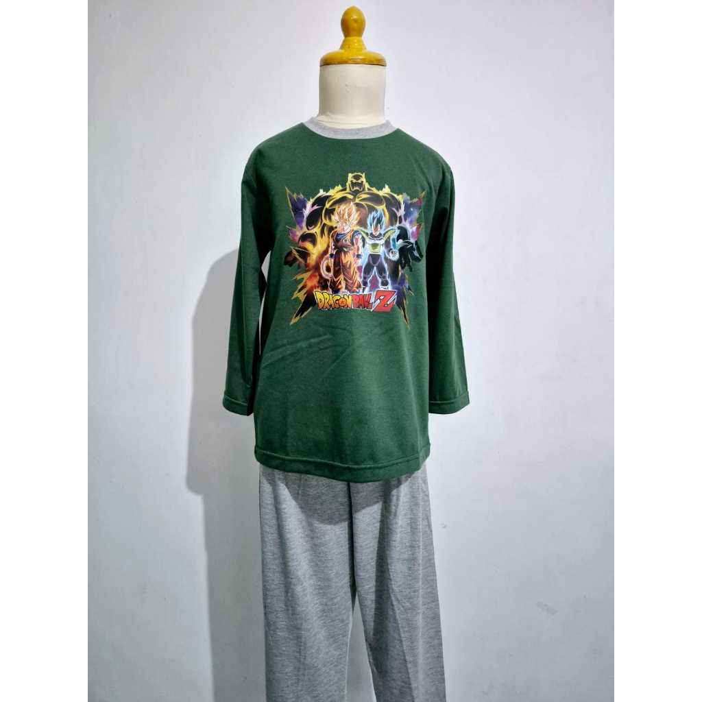 Helo Piyama - Baju Tidur Stelan Kaos Anak Cowok Dragon Ball Z Menyala Hijau