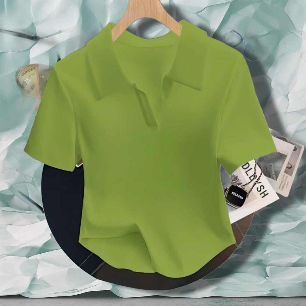 Kaos Crop Top Polo Shirt Wanita lengan Pendek/Crop Top Polos kerah/Kaos Wanita/Atasan Berkerah