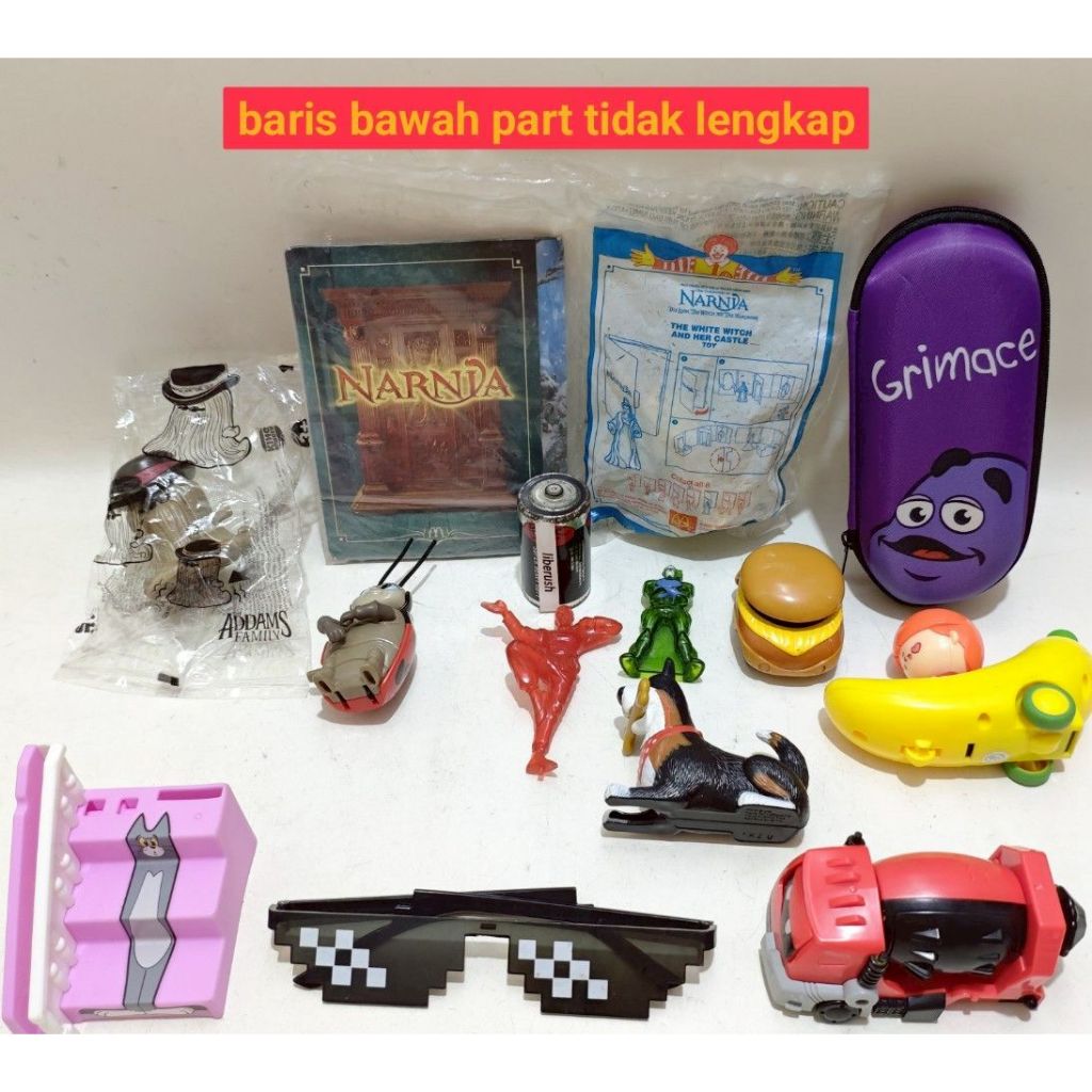 Set happy meals mcd narnia white witch , a bug's life francis , grimace case , addams family hungry 
