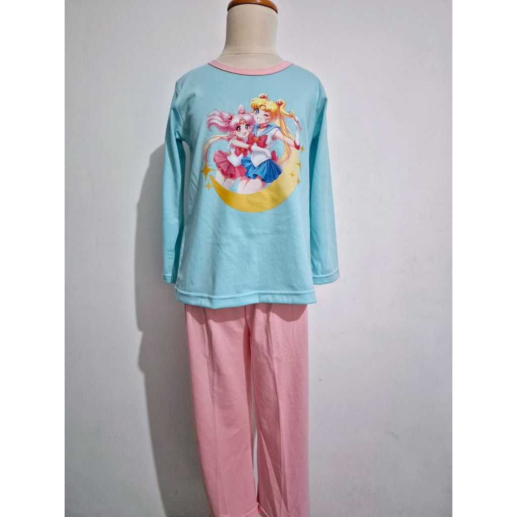 Helo Piyama - Baju Tidur Stelan Kaos Anak Cewek Sailor Moon Peluk Biru