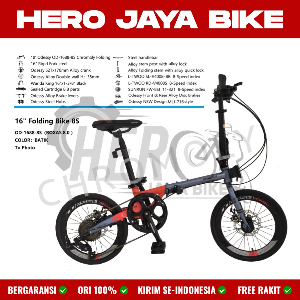 ODESSY ROXAS Sepeda Lipet Odessy Roxas 8.0 Ukuran 16Inch Chromoly 8 Speed Rem Cakram