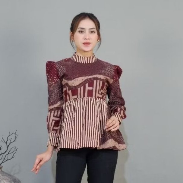 Batik Solo Trendy - Blouse Batik Erlina Dengan Bahan Katun Premium Dan Sudah Lapis Furing