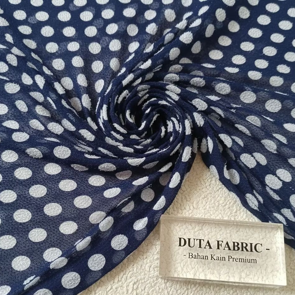 ​SIFON BULU TIMBUL POLKADOT WARNA NAVY | Kain Halus Eceran Bahan Blouse, Kerudung, Furing (Harga Per