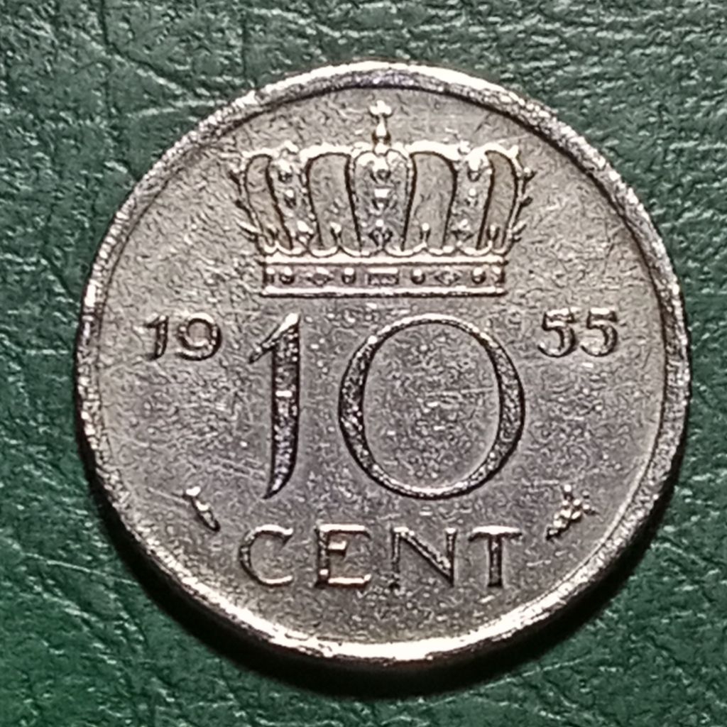 Koin Nederland Lawas Nikel 10 cent  Juliana  kecil Tahun 1955