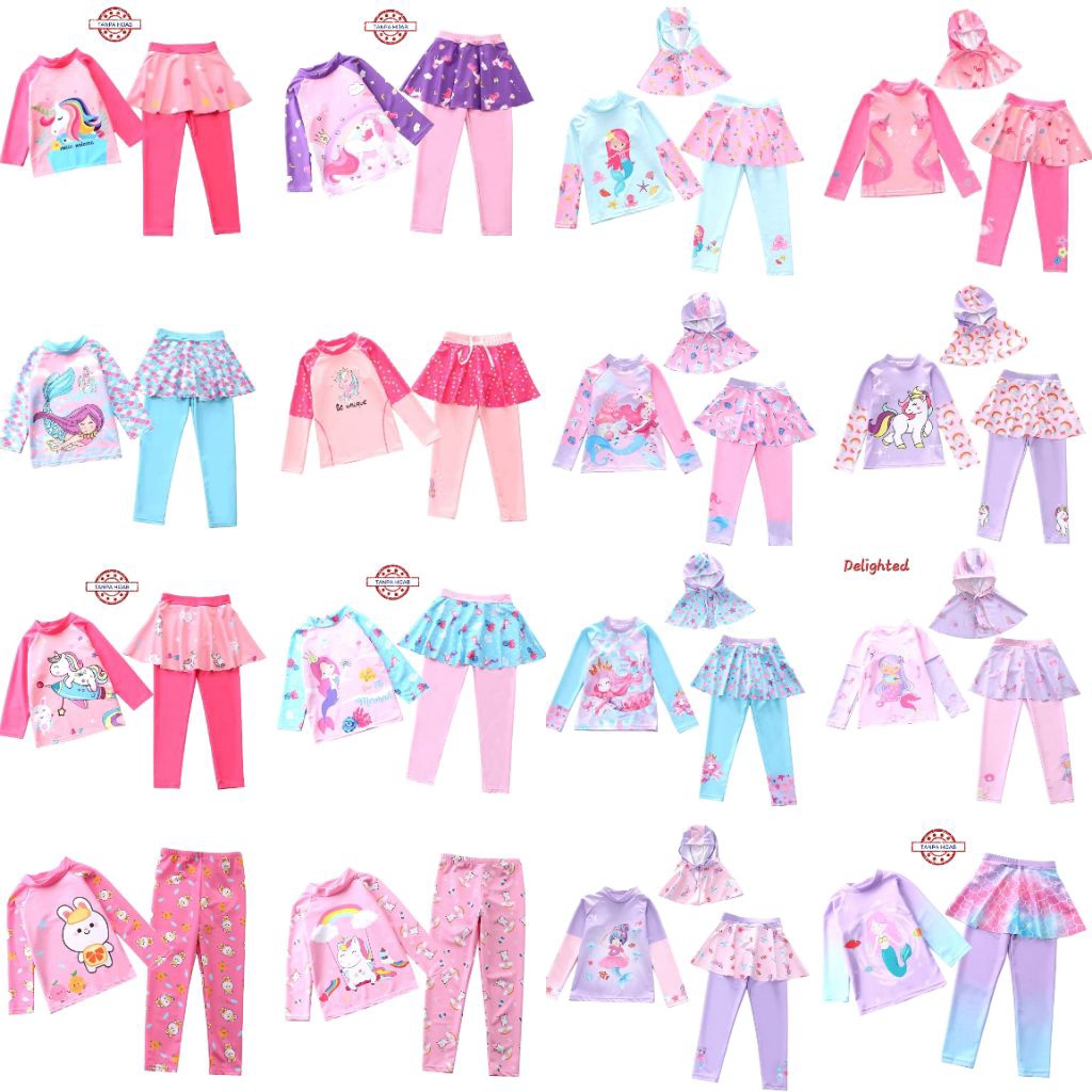 Baju Renang Anak Perempuan Usia 3-8 Tahun | Baju Renang Setelan Lengan Panjang Muslim | Baju Renang 