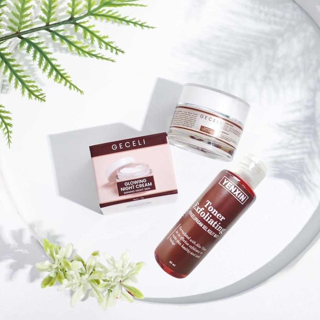 Yenxin Paket Toner Exfo Khusus Flek & Cream Malam Khusus Flek Hitam Bandel, DarkSpot, Melasma