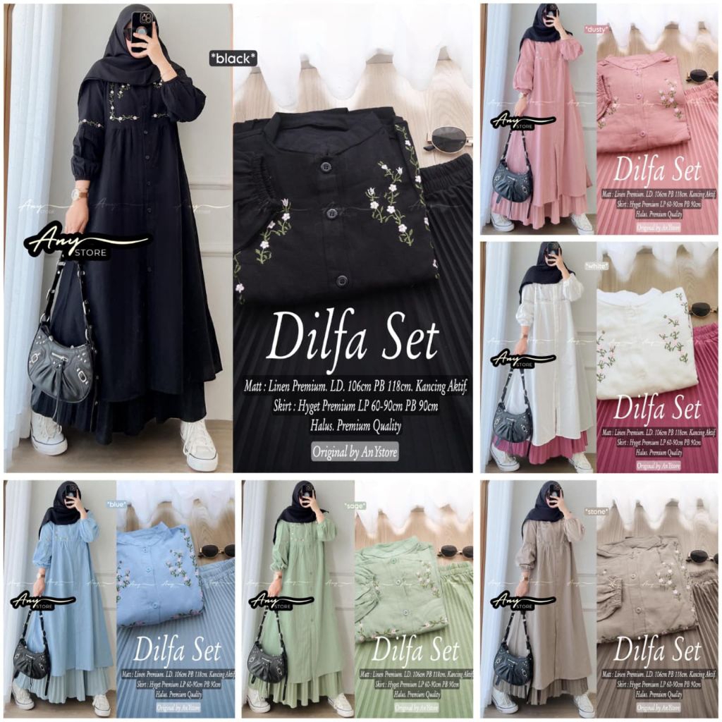 TISKA CARLEY NONA DILFA SIERA FIETA SET BY ANY STORE SET ROK PLISKET LONG TUNIK COTTON PREMIUM AKSEN