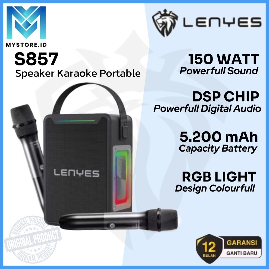 SPEAKER LENYES S857 Karaoke Speaker Bluetooth RGB TWS V5.3 150Watt With 2 Microphone Wireless