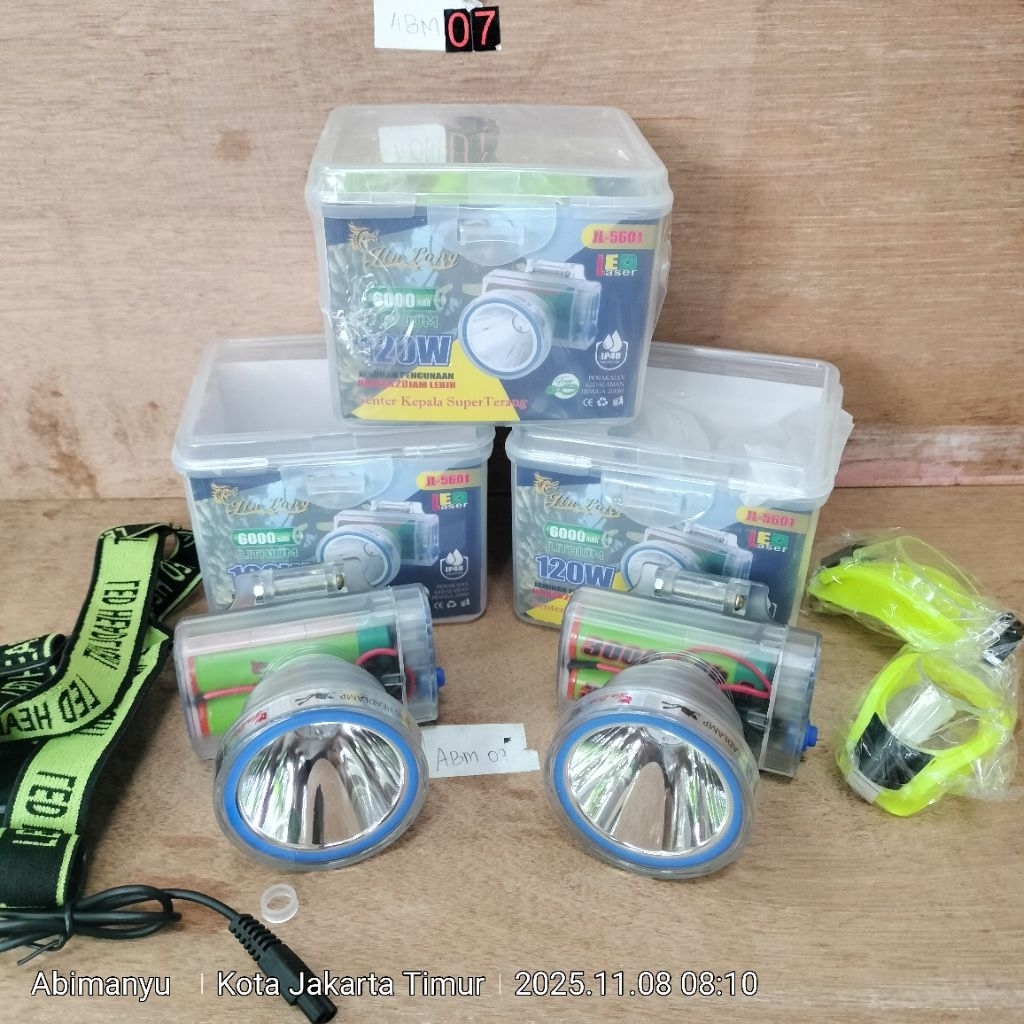 Senter kepala selam jinlong  LED 120WATT JL-5601 anti air IP48 2X BATERAI 18650 kapasitas 6000mAh 3 