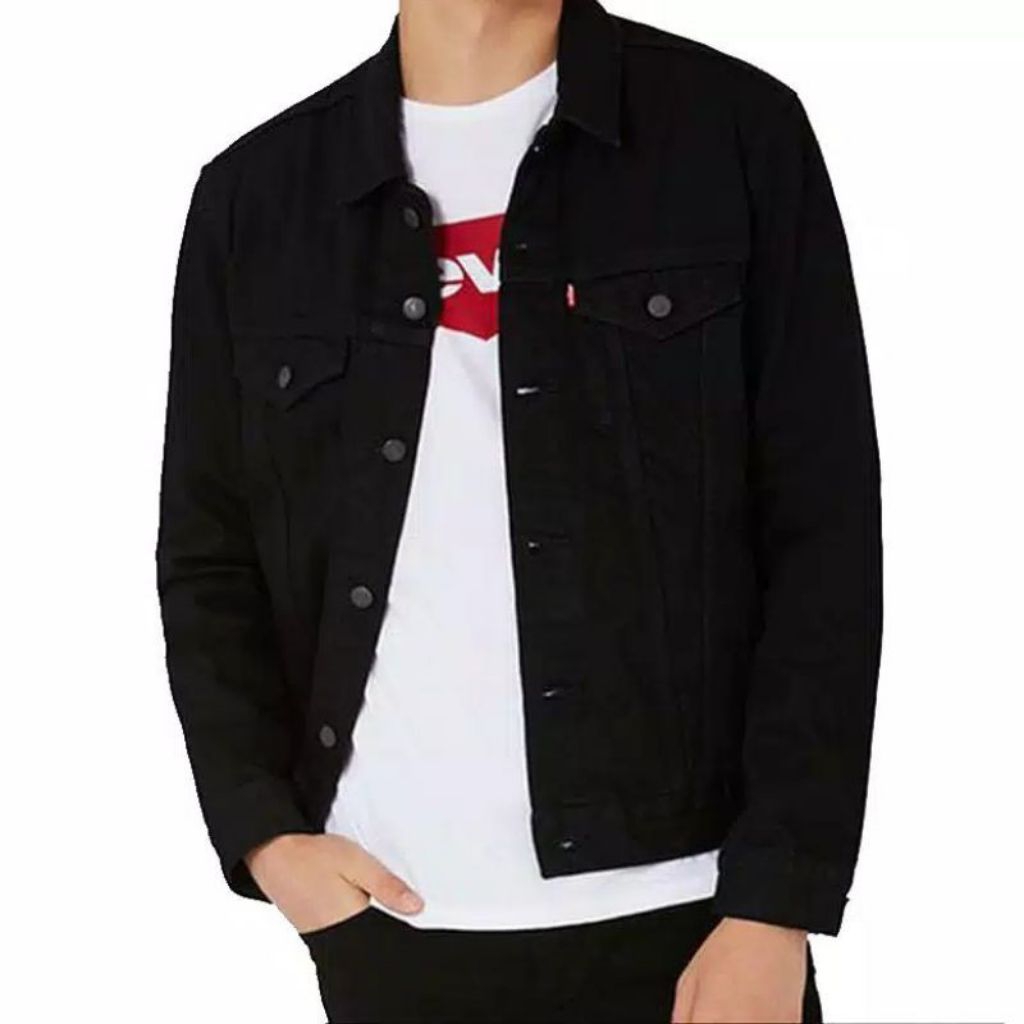 JAKET JEANS PRIA HITAM POLOS 2025 PRIA WANITA BAHAN LEVIS 100% ORIGINAL