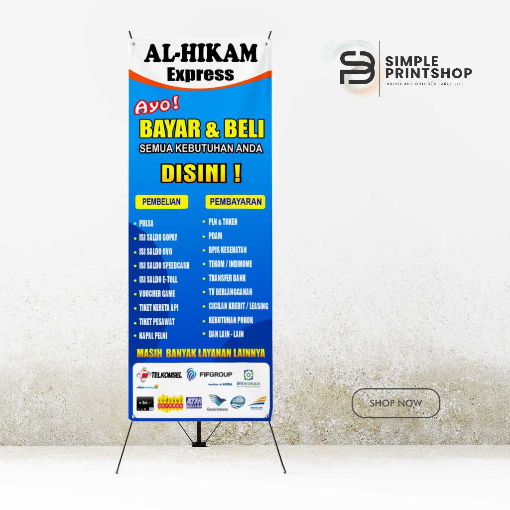 Spanduk Banner Konter Model Berdiri Free Custom Design