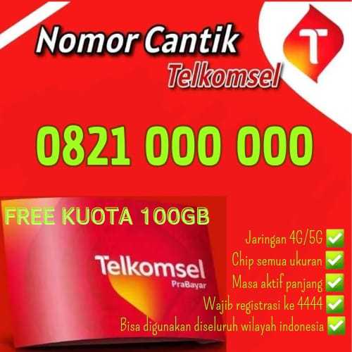 PROMO KARTU PERDANA KUOTA UTAMA 100GB No Cantik Telkomsel 10-Digit