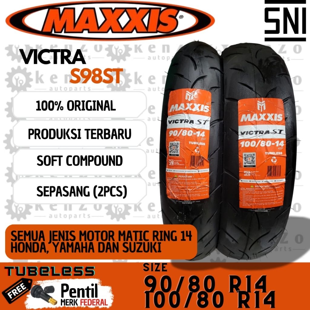 Paket Sepasang Ban Tubeless Vario 125 150 160 Maxxis Victra St 90/80-14 100/80-14 Tapak Lebar