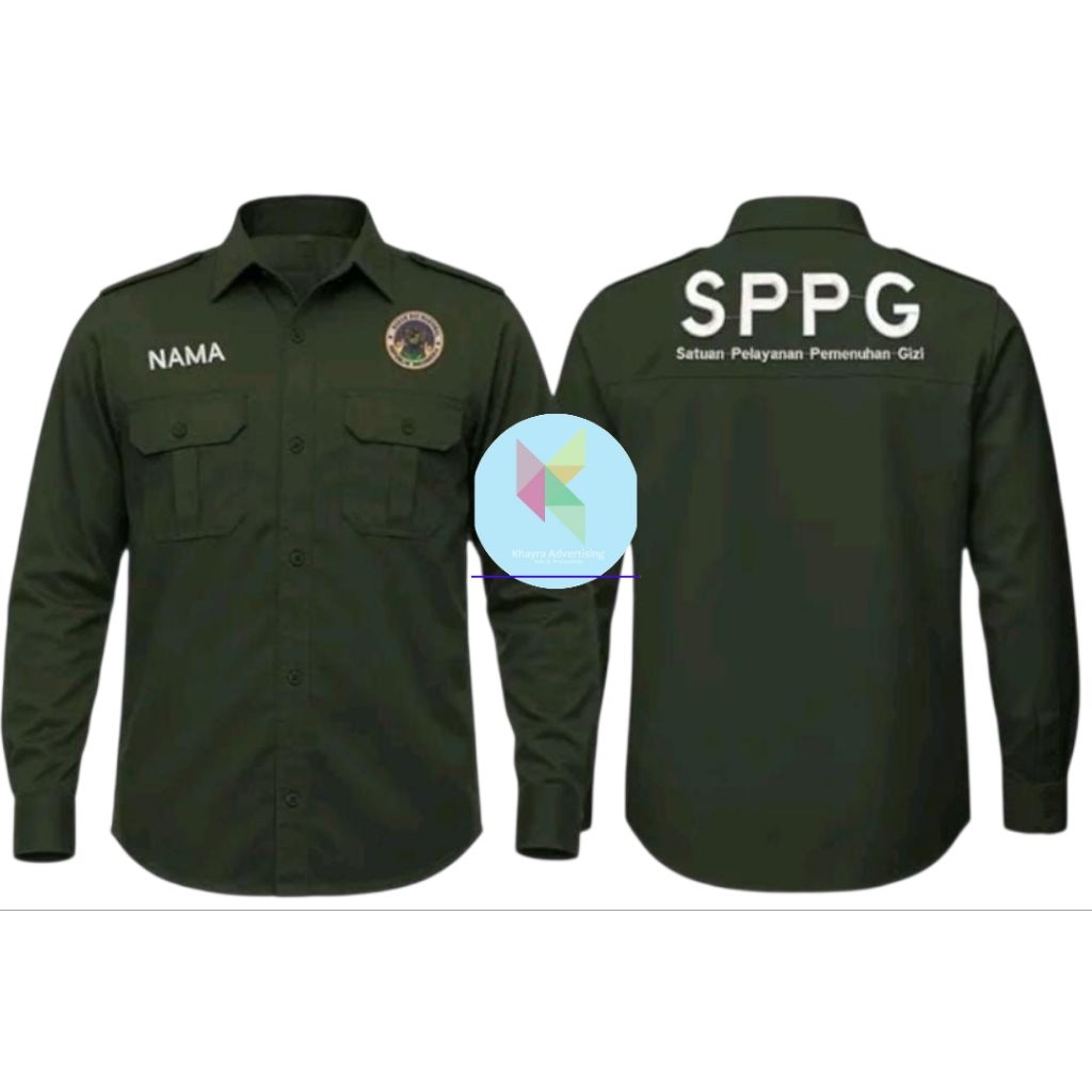 kemeja SPPG BGN baju SPPG BGN seragam SPPG BGN army lengan panjang kantong 2